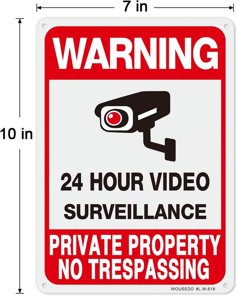 WOUSEDO 2-Pack Private Property No Trespassing Sign,Video Surveillance Signs Outdoor,Rust Free Aluminum 10 x7 Inches Security Camera Sign for Home,Business,CCTV,UV Protected & Waterproof - Image 2